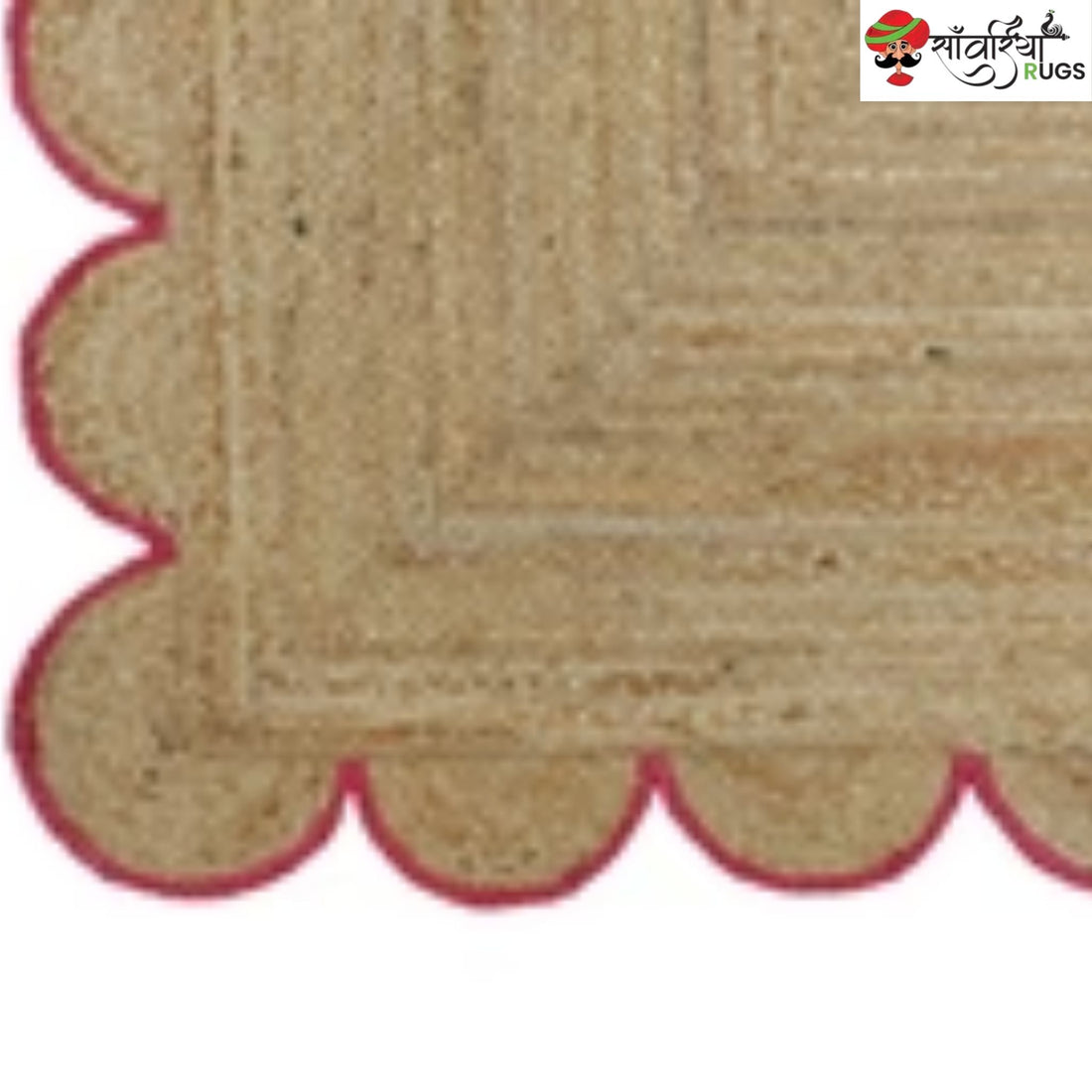 Handmade Braided Natural Jute Rug with Multicolor Scalloped Border