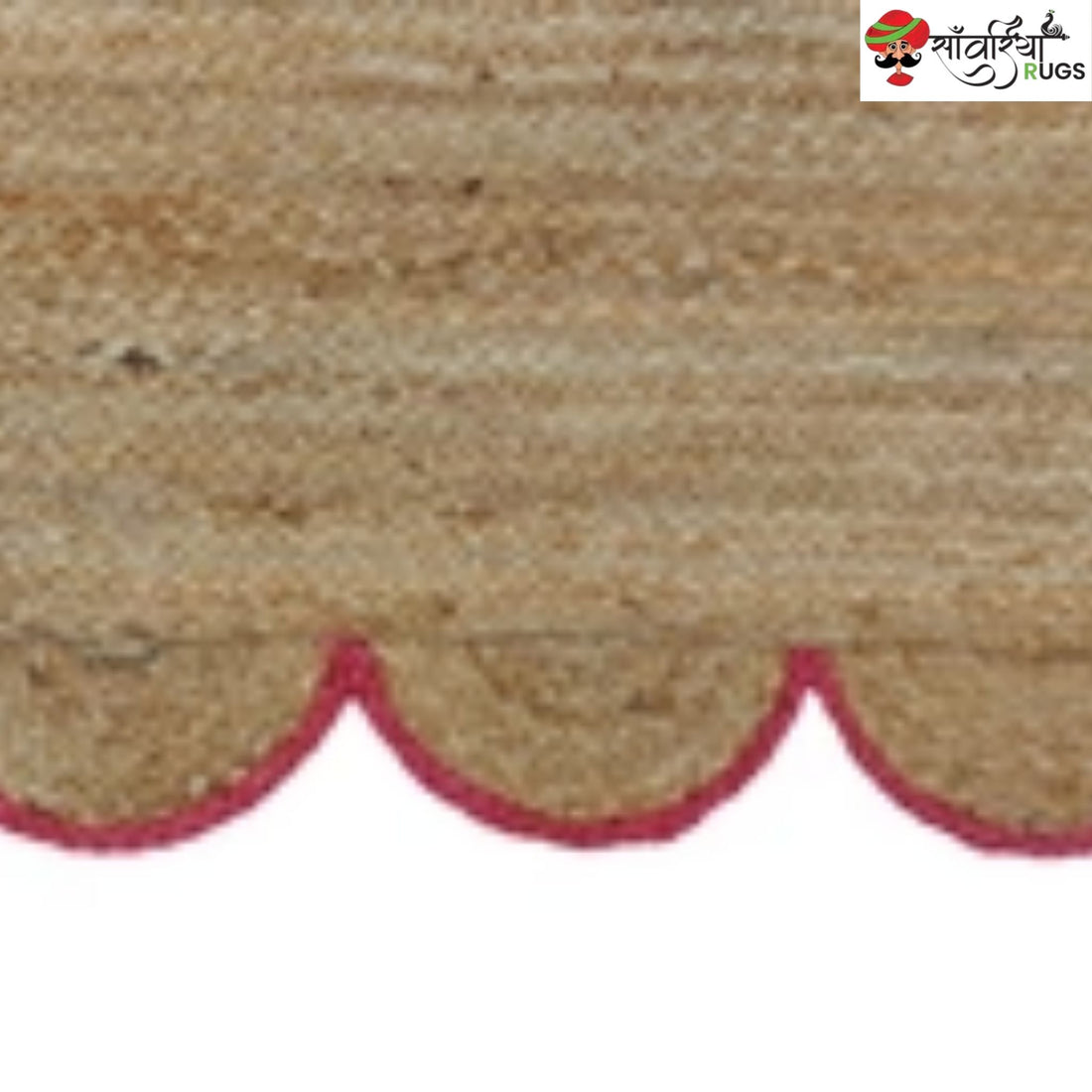 Handmade Braided Natural Jute Rug with Multicolor Scalloped Border