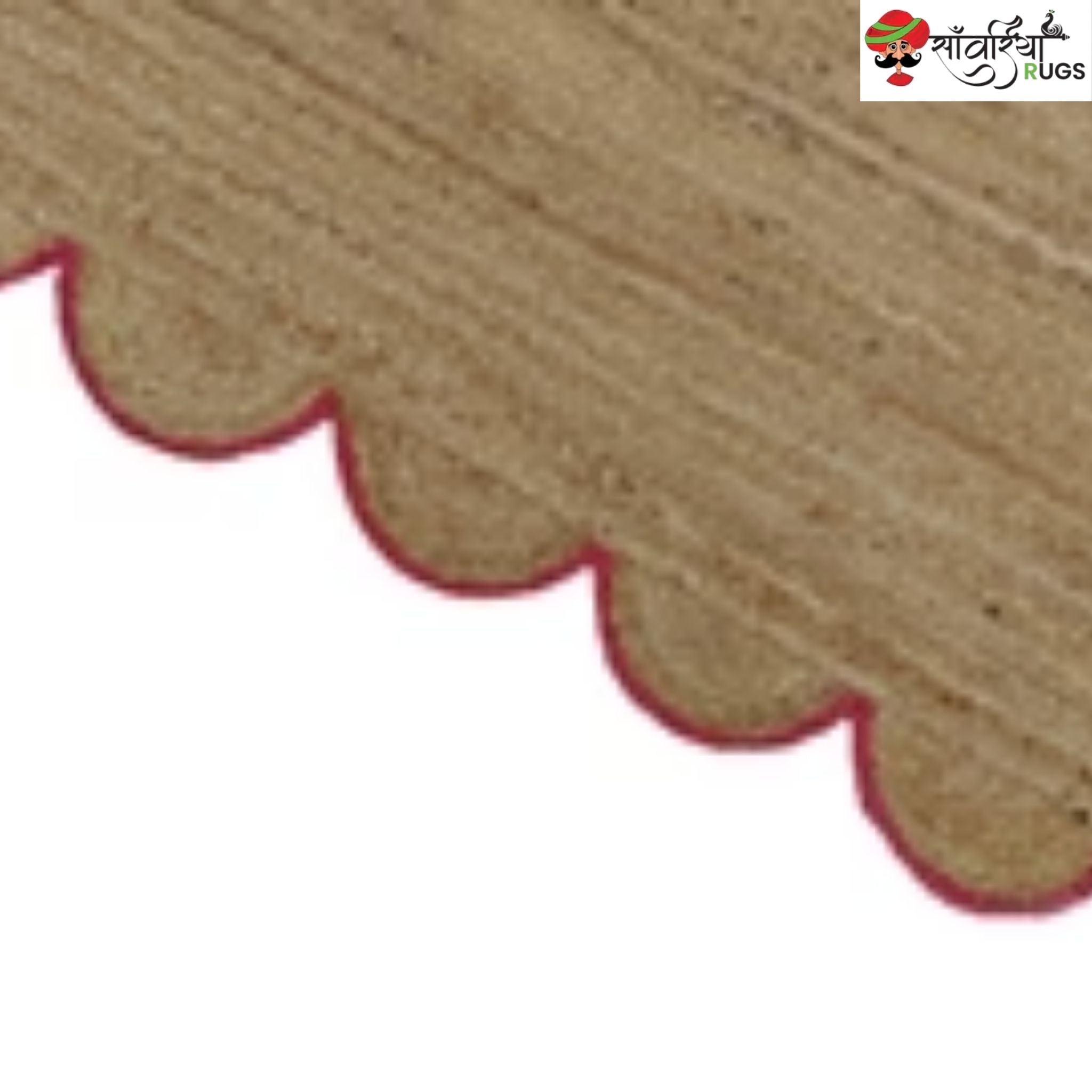 Handmade Braided Natural Jute Rug with Multicolor Scalloped Border