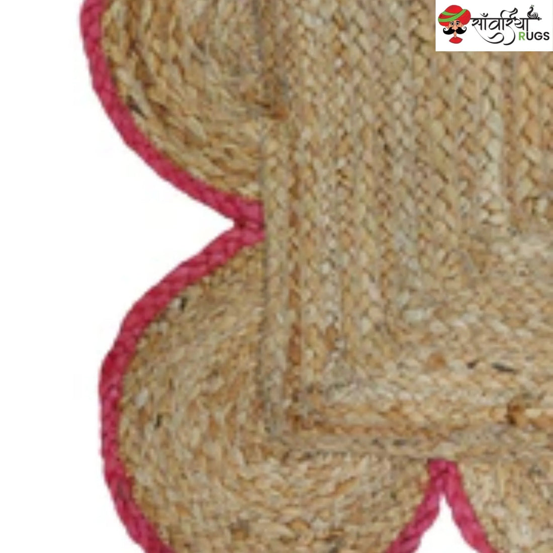 Handmade Braided Natural Jute Area Rug with Scalloped Border & Multicolor Design