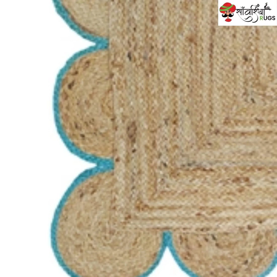Handmade Braided Natural Jute Area Rug with Scalloped Border & Multicolor Design