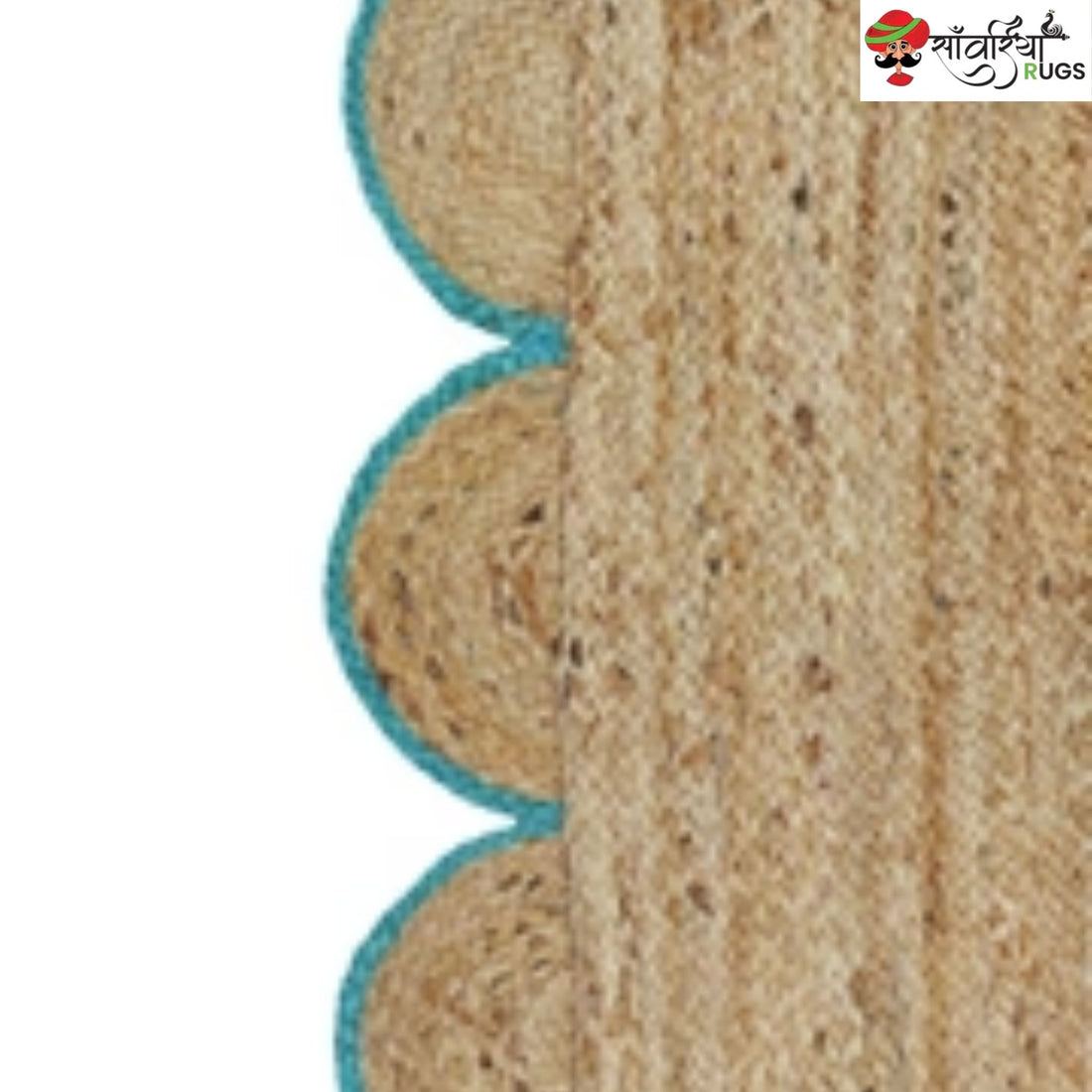 Handmade Braided Natural Jute Rug with Multicolor Scalloped Border