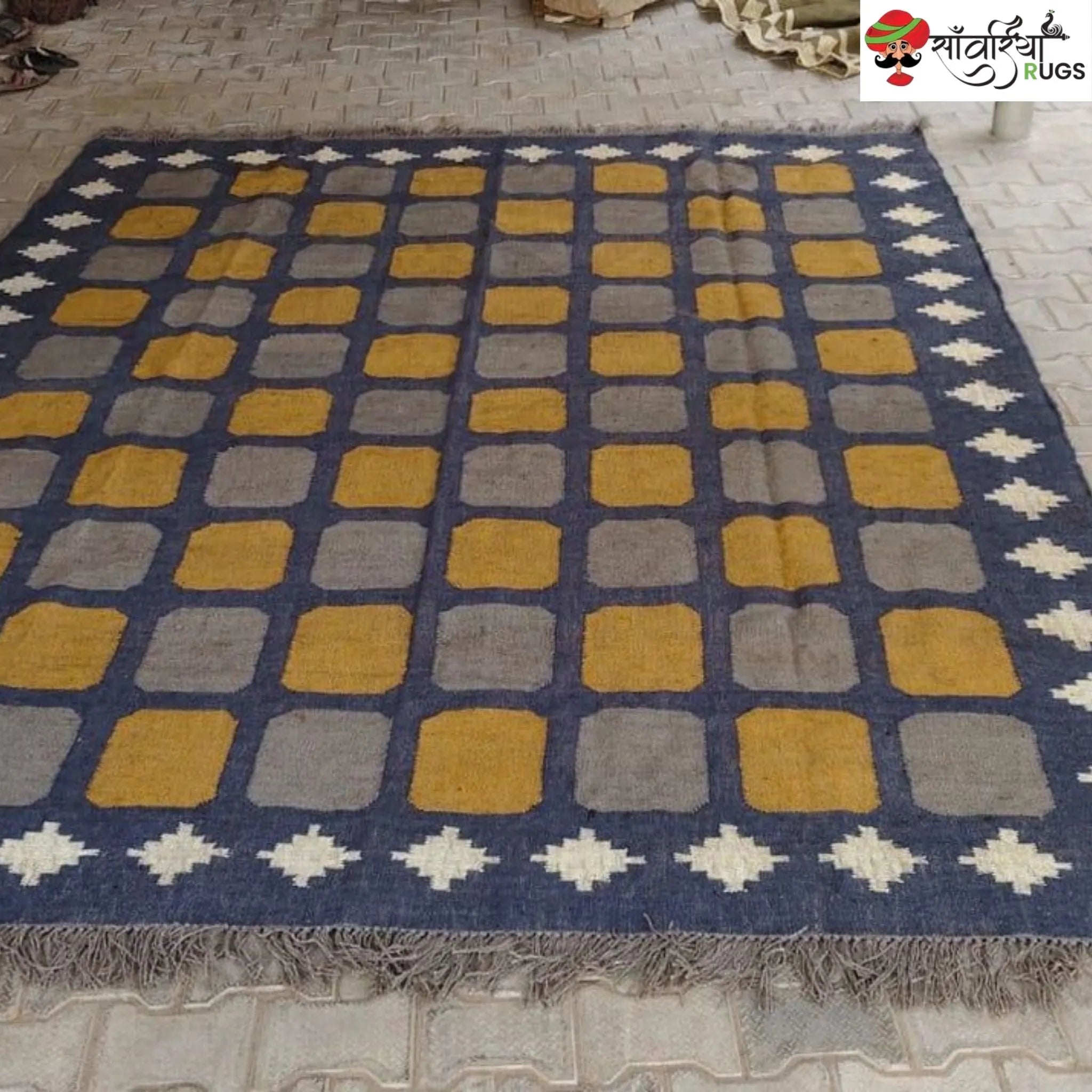 Handwoven Geometric Block Rug – Sanwariya Rugs