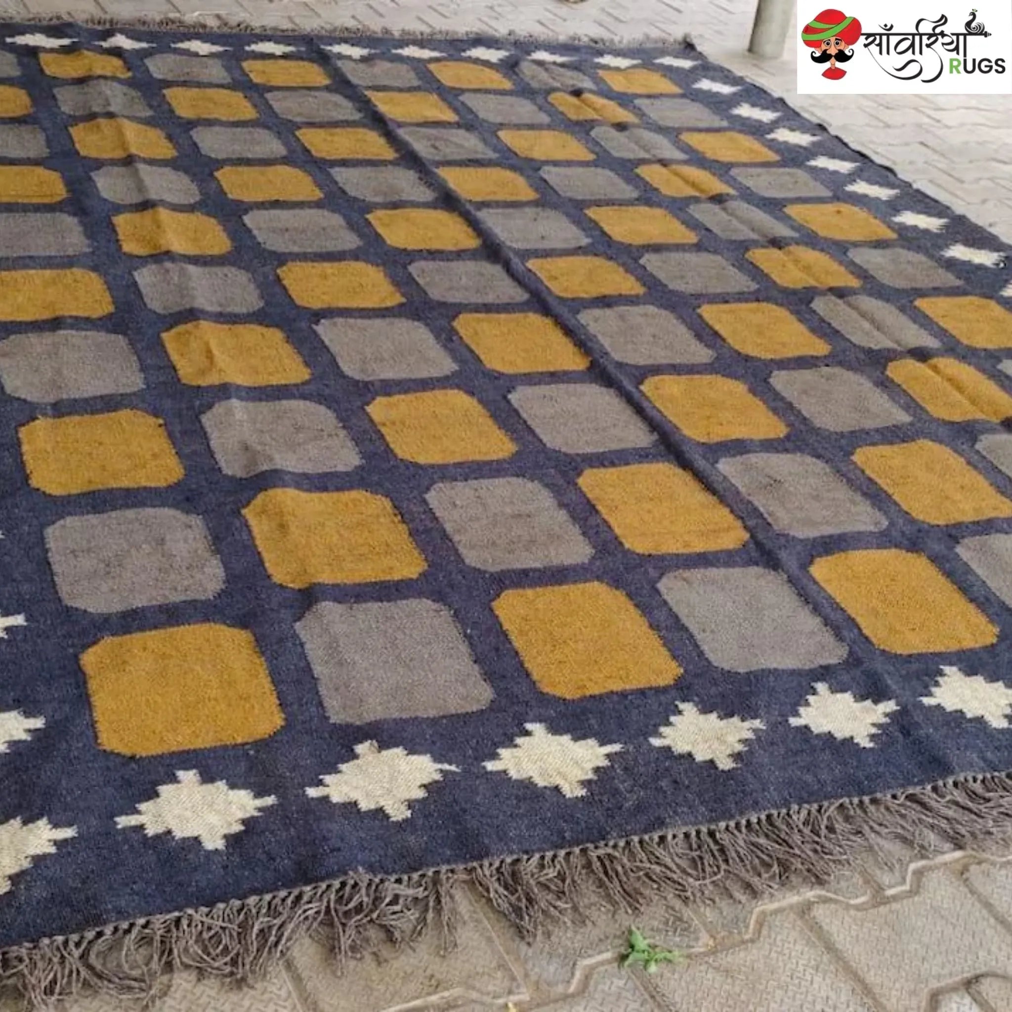 Handwoven Geometric Block Rug – Sanwariya Rugs