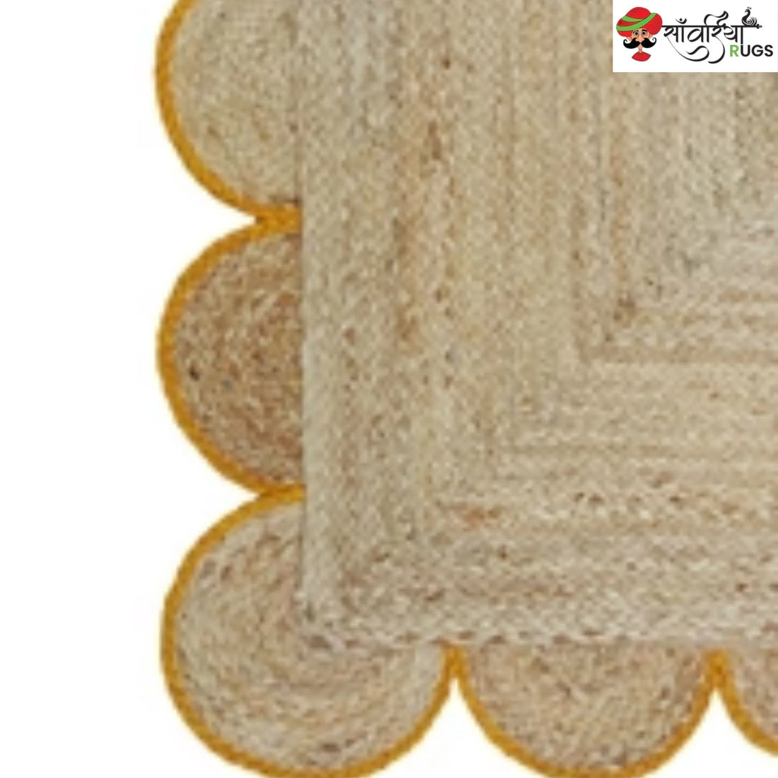 Handmade Braided Natural Jute Area Rug with Scalloped Border & Multicolor Design