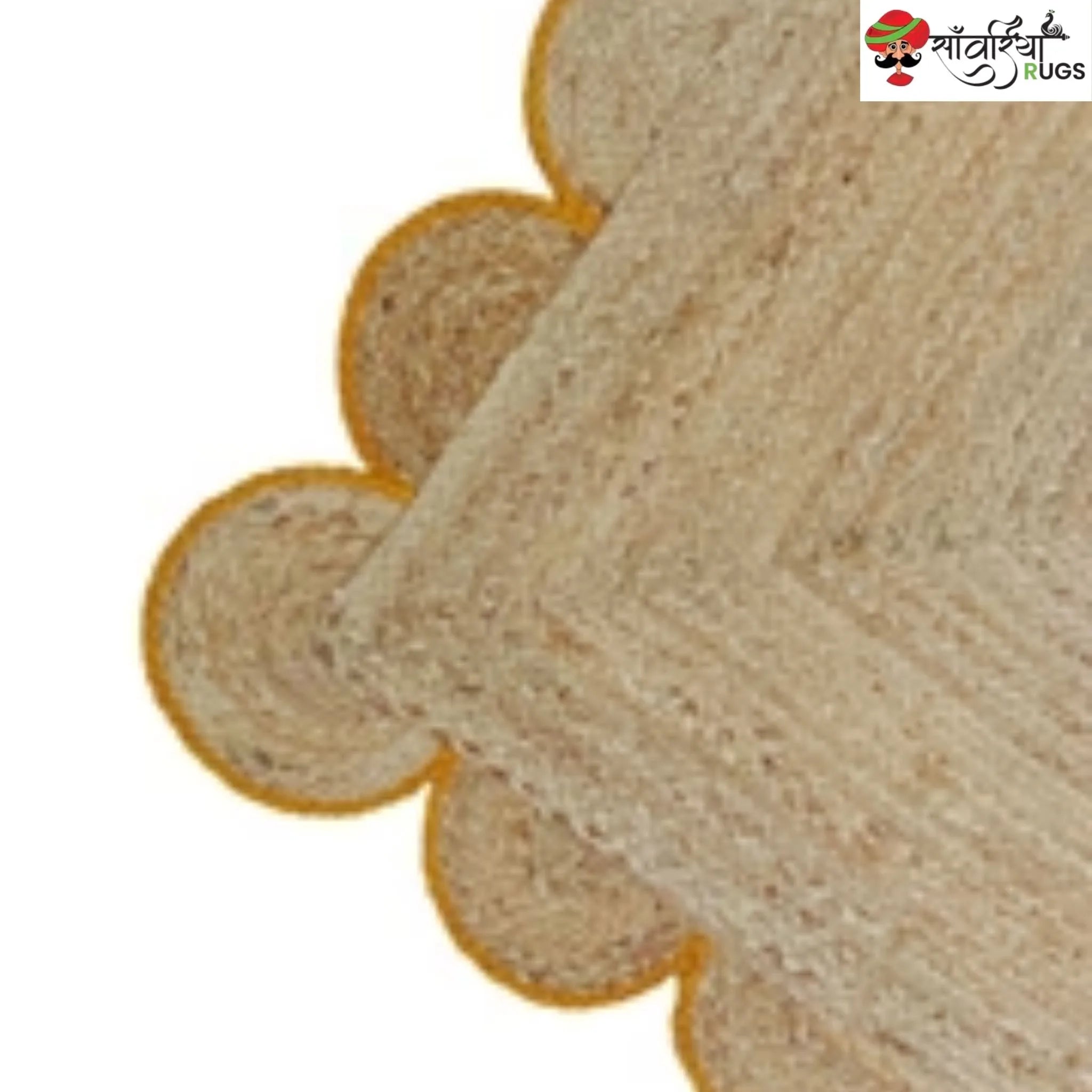 Handmade Braided Natural Jute Area Rug with Scalloped Border & Multicolor Design