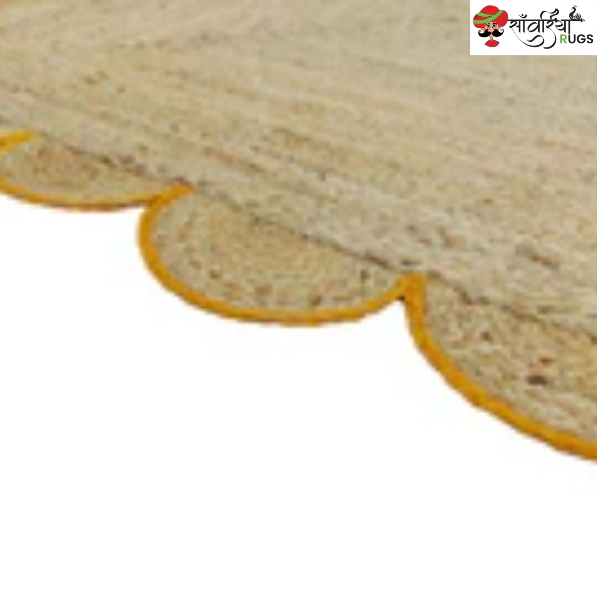 Handmade Braided Natural Jute Area Rug with Scalloped Border & Multicolor Design