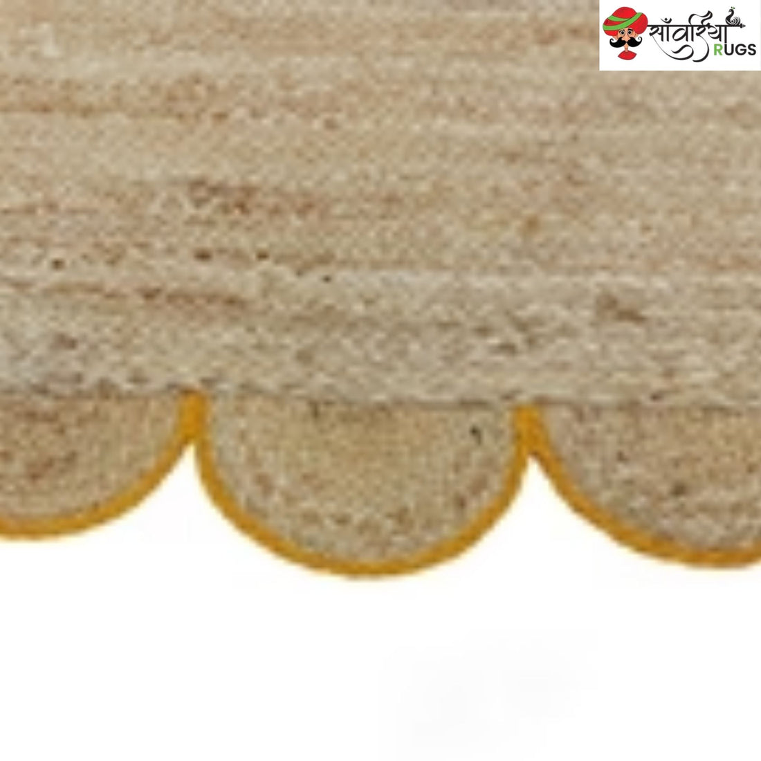 Handmade Braided Natural Jute Rug with Multicolor Scalloped Border