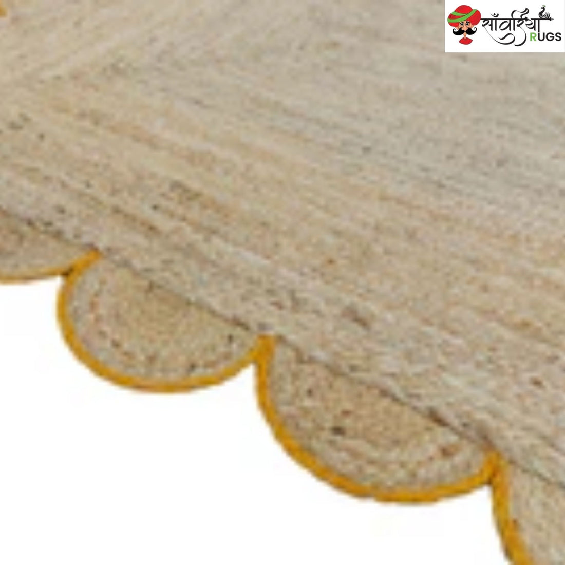 Handmade Braided Natural Jute Rug with Multicolor Scalloped Border