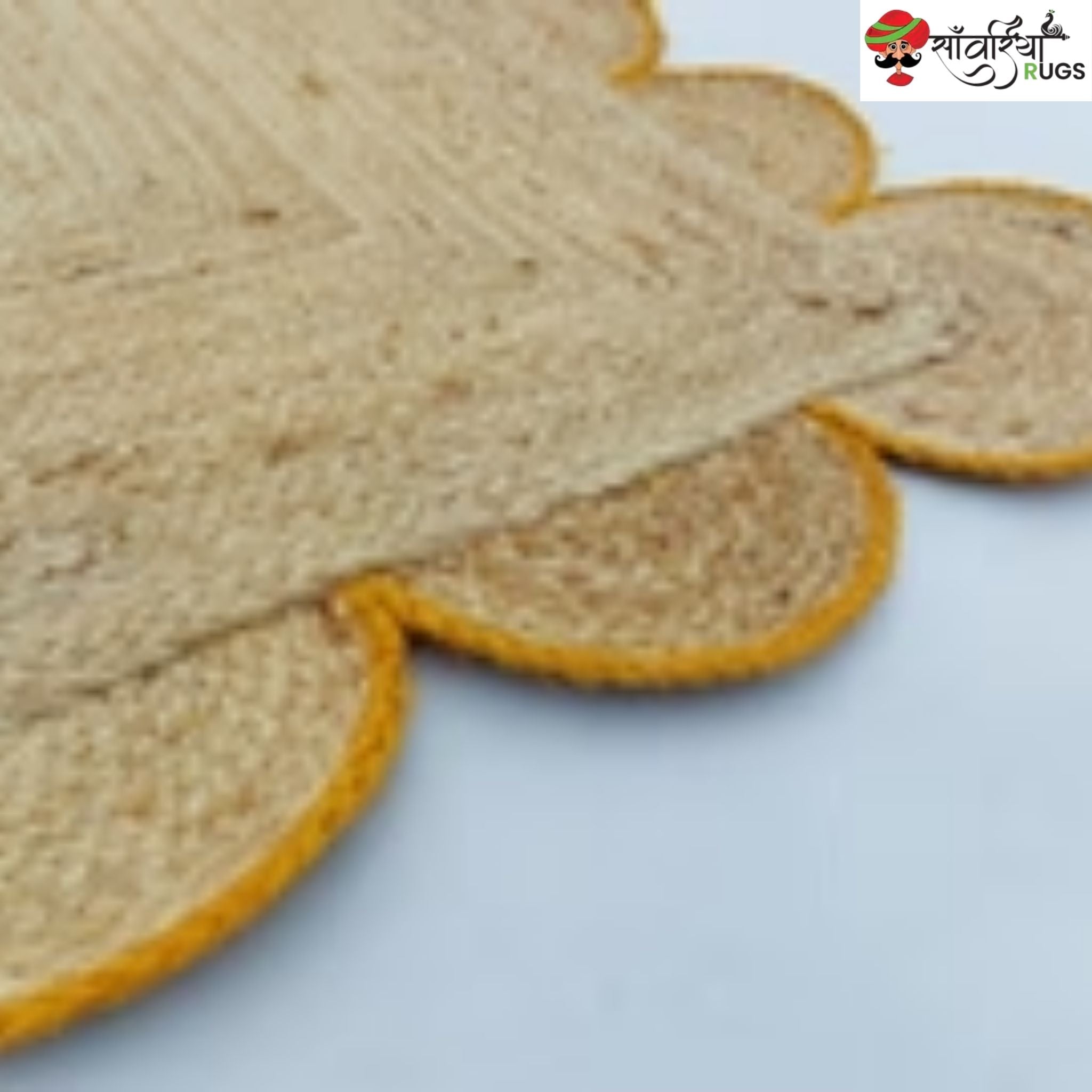 Handmade Braided Natural Jute Rug with Multicolor Scalloped Border