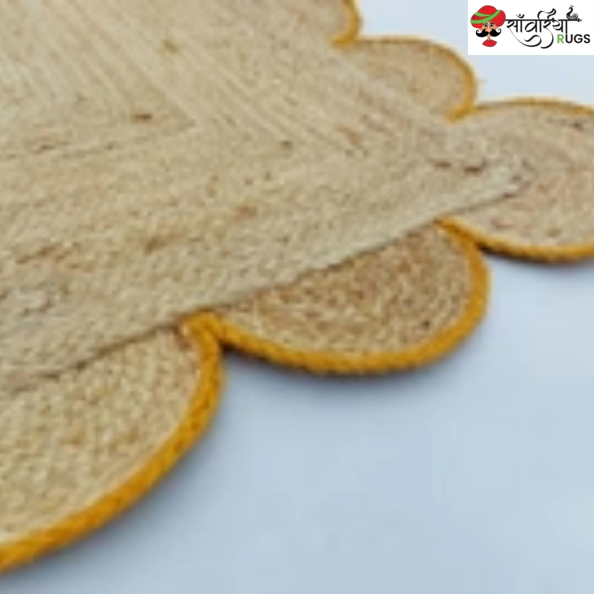 Handmade Braided Natural Jute Area Rug with Scalloped Border & Multicolor Design