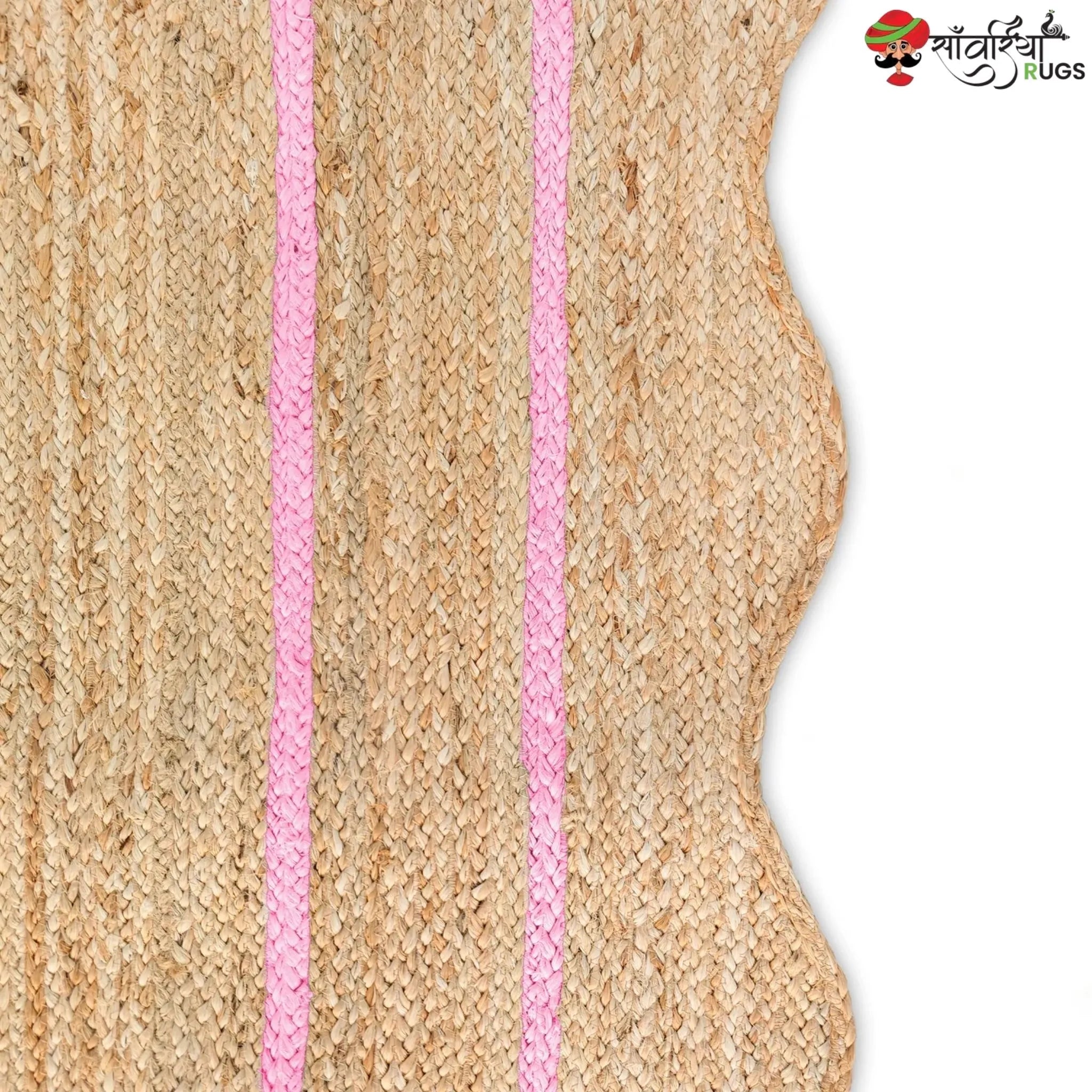 Handwoven Wave Scalloped Natural Jute Rug with Multicolor Border