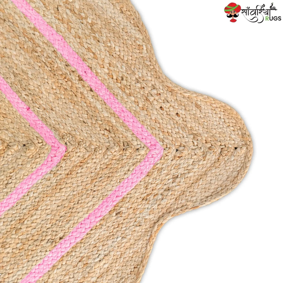 Handwoven Wave Scalloped Natural Jute Rug with Multicolor Border