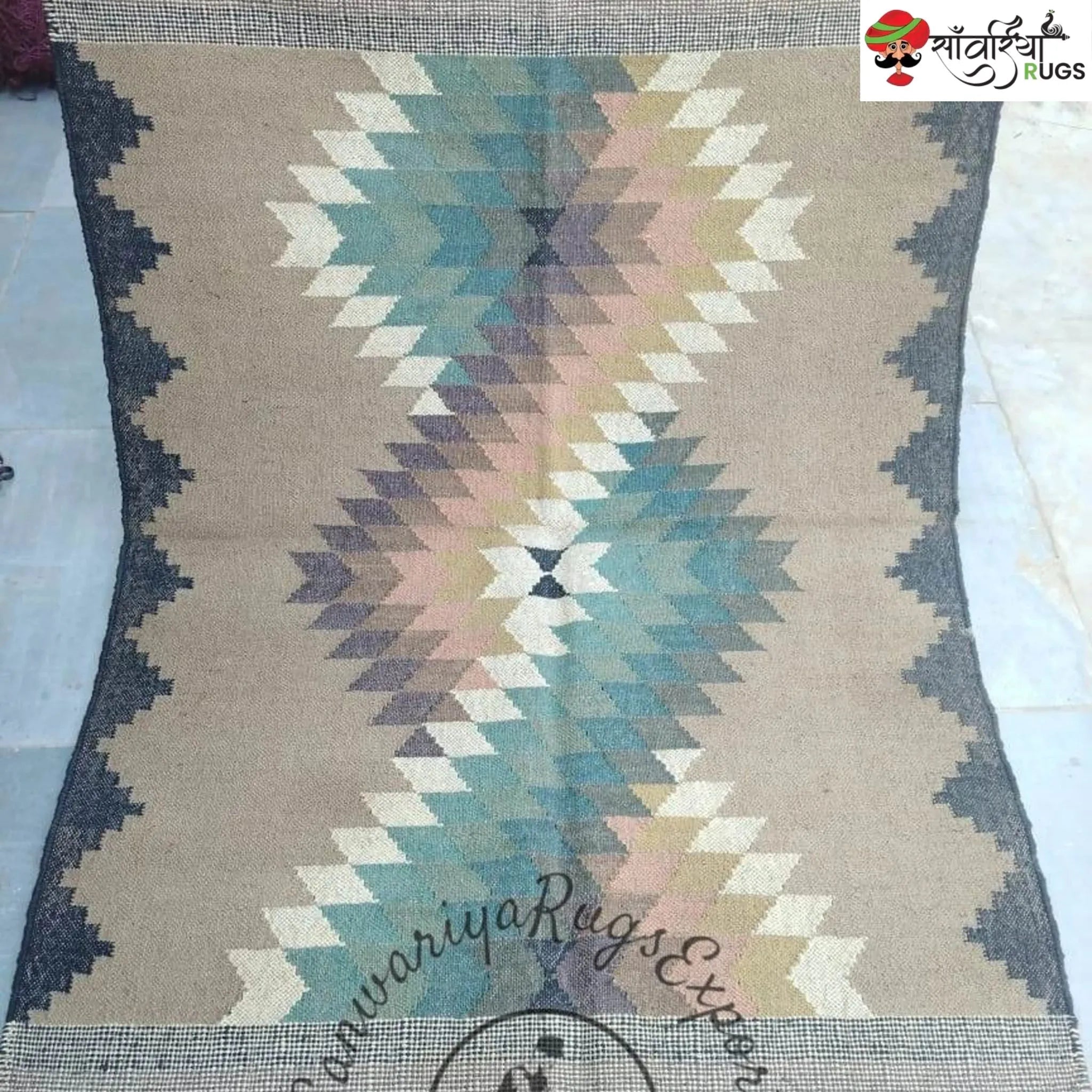 Handwoven Wool Jute Kilim Dhurrie Rug