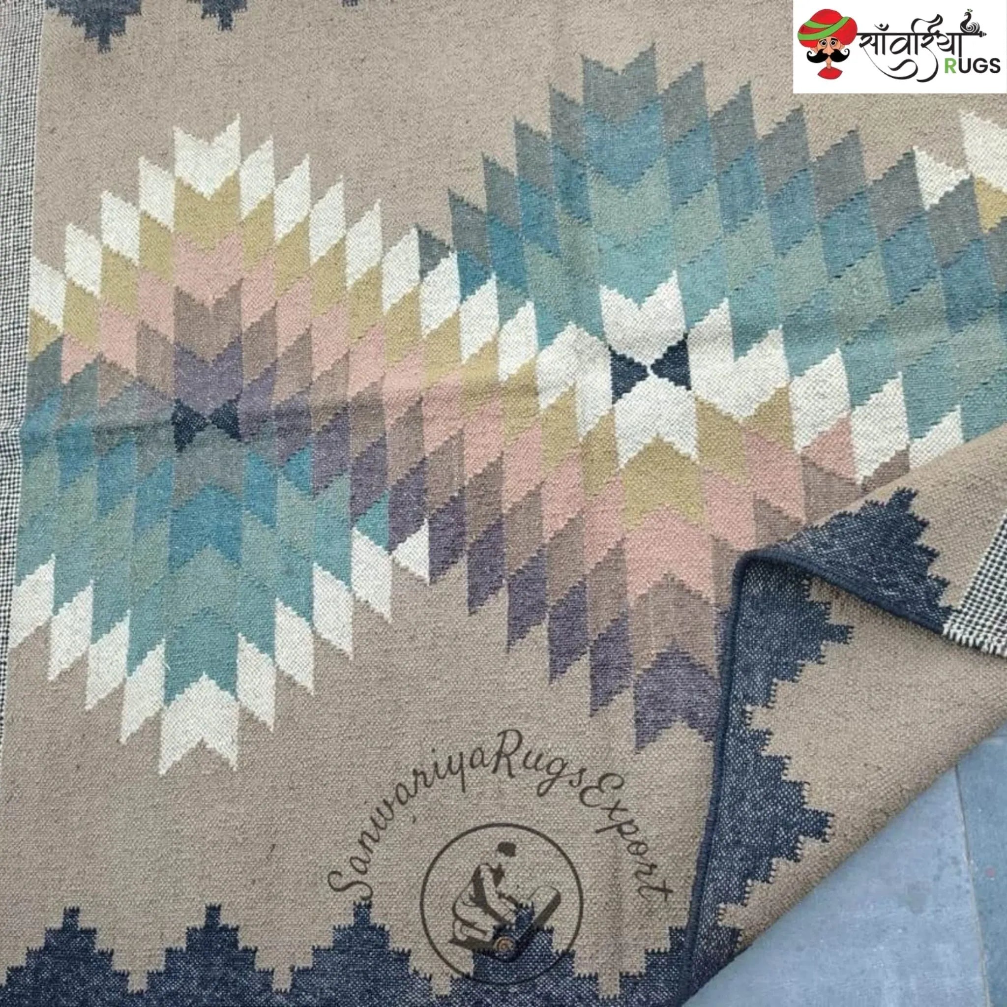 Handwoven Wool Jute Kilim Dhurrie Rug