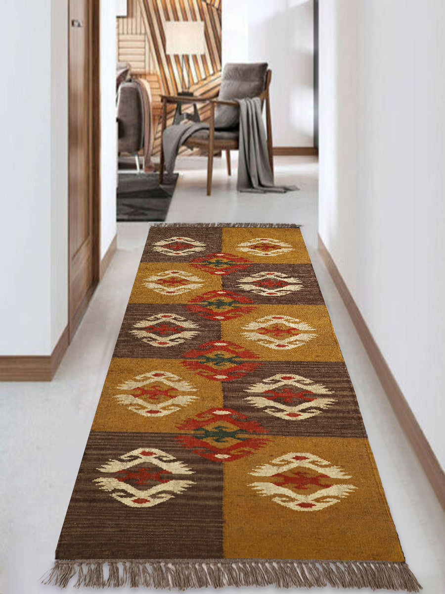 Natural Wool Jute Kilim Runner Rug – Rustic Farmhouse Corridor Style