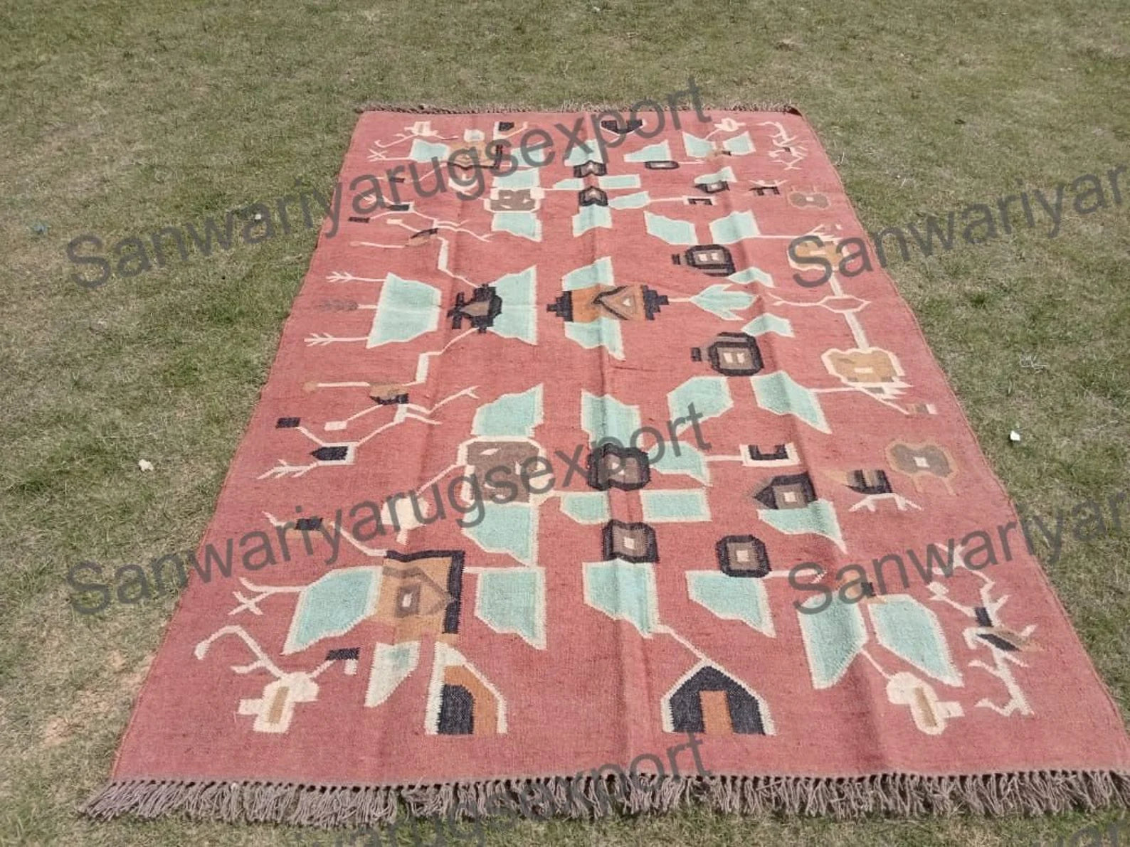 Handmade KILIM Rug, Multicolor; Jute Rug; Kilim Dhurrie; Traditional Indian; Chic, Victorian, Hipster; Custom Sizes FREE SHIPPING