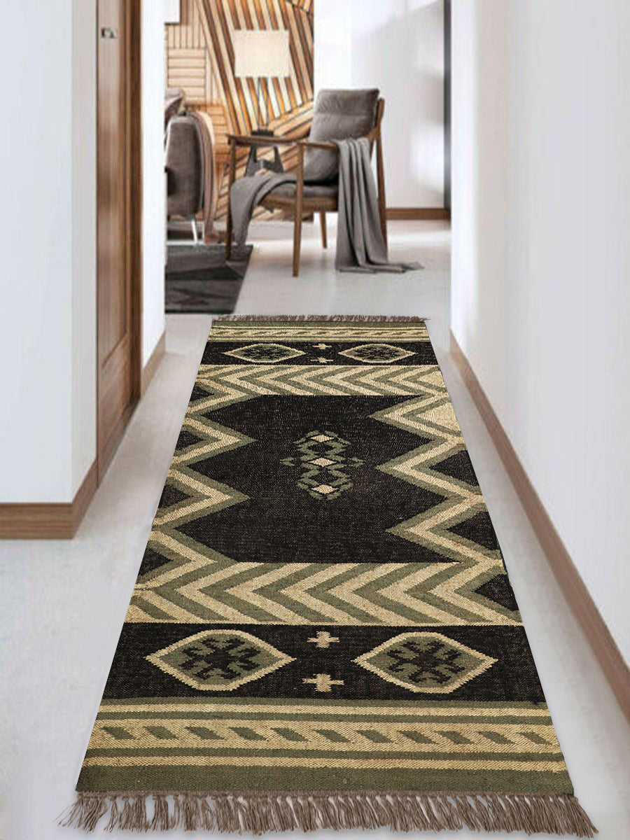 Handmade Wool Jute Kilim Runner for Boho Hallway Interiors