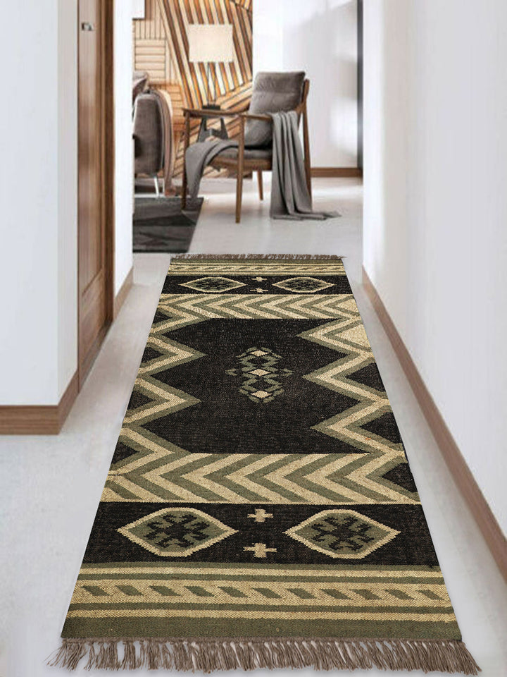 Handmade Wool Jute Kilim Runner for Boho Hallway Interiors
