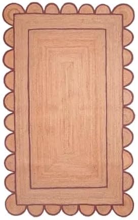 Scalloped Edge Hand Braided Jute Rectangle Rug with Custom Color Border