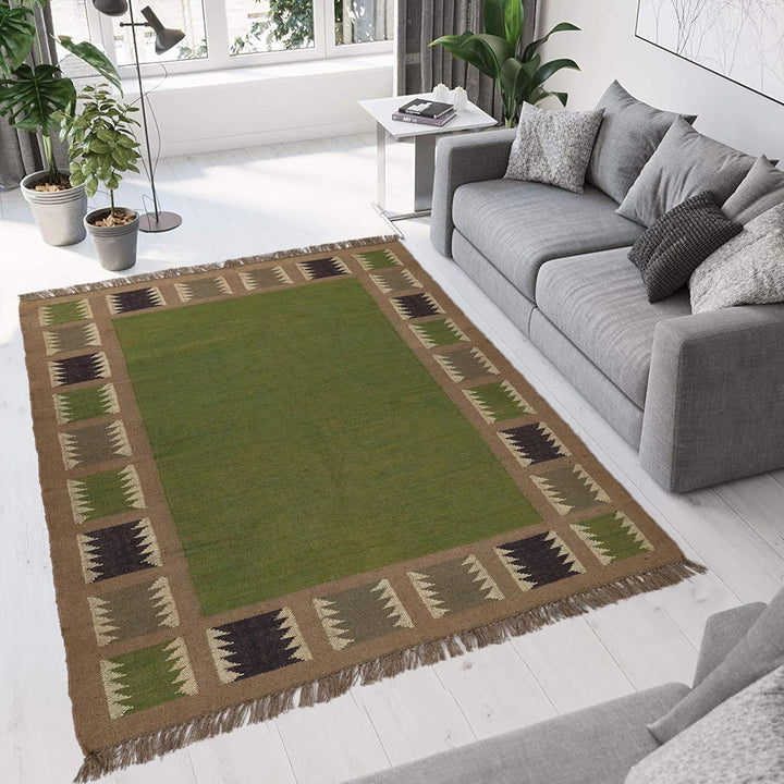 Handwoven Kilim Wool Jute Rug Geometric Pattern, Non-Slip, Versatile for Living, Bedroom & Kids Room