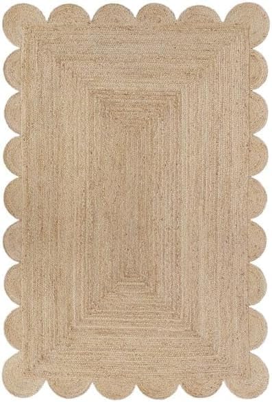 Handwoven Jute Rug – Scalloped Edge Rectangular Braided Decorative Rug