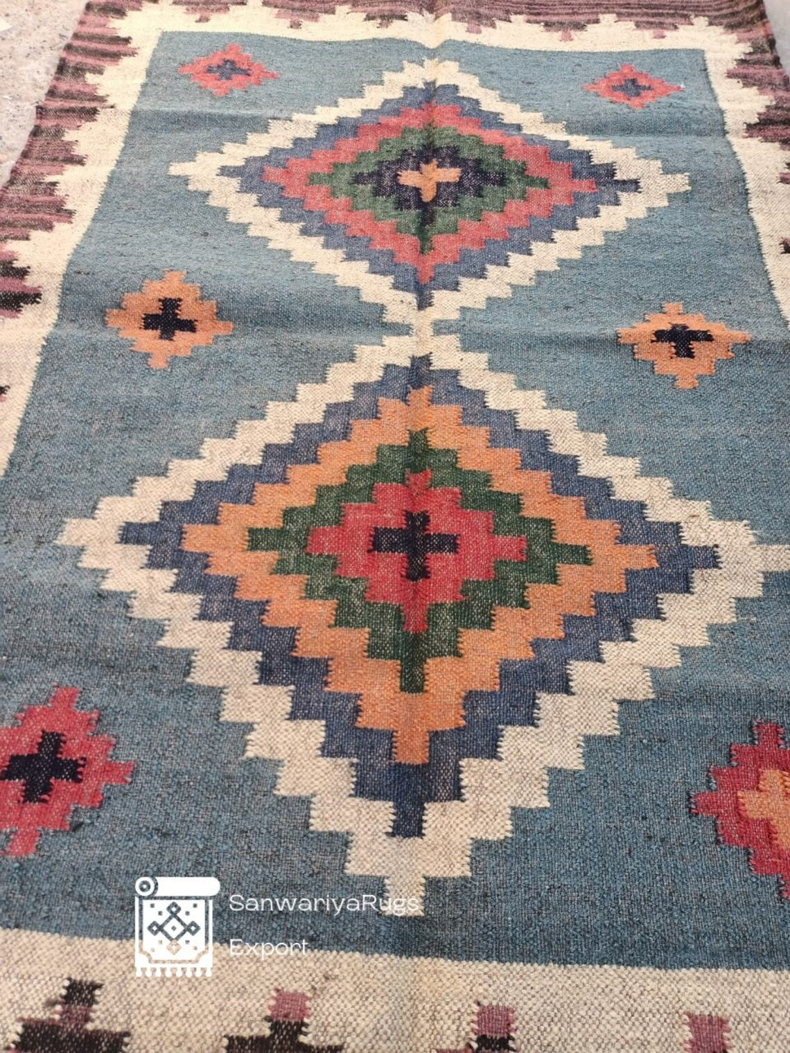 Handwoven Wool Jute Kilim Rug – Traditional Indian Flatweave Dhurrie