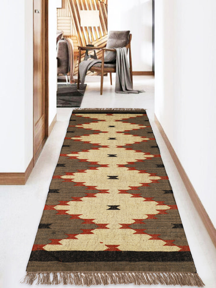 Handwoven Wool Jute Kilim Runner – Bohemian Eco-Friendly Style