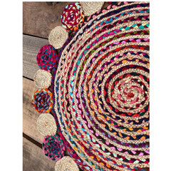 natural jute  and chindi Round Rug, Braided Jute Rug, Bohemian Rug, Custom Size Rug, Boho Decor Rug, Round Jute Rug, Eco Friendly Rug, Large Rug