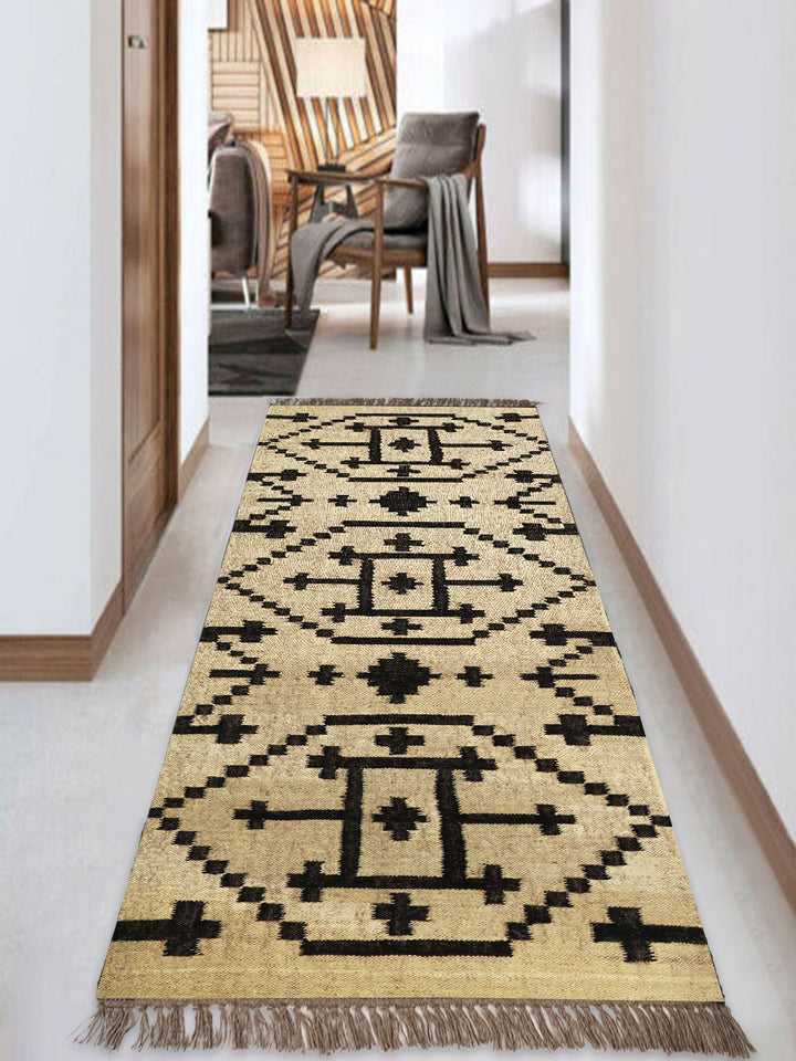 Handmade Wool Jute Kilim Runner Rug – Bohemian Hallway Decor | Custom Large Size