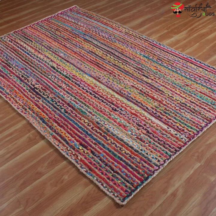Hand Braided Cotton Jute Chindi Rug – Multicolor Boho Floor Rug