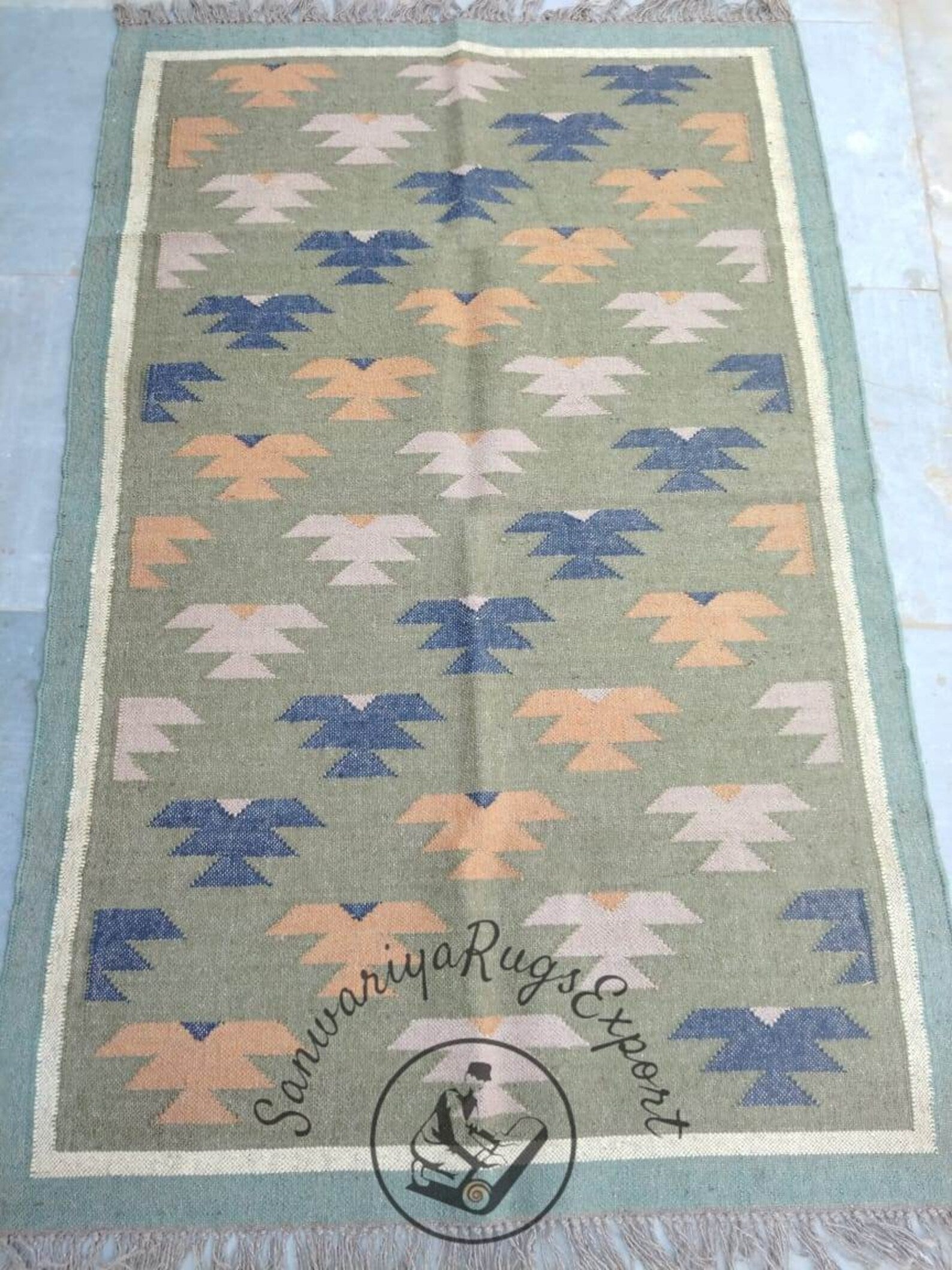 Kilim Rug Handwoven Wool and Jute Rug Handmade | Traditional Indian Dhurrie Area Carpet