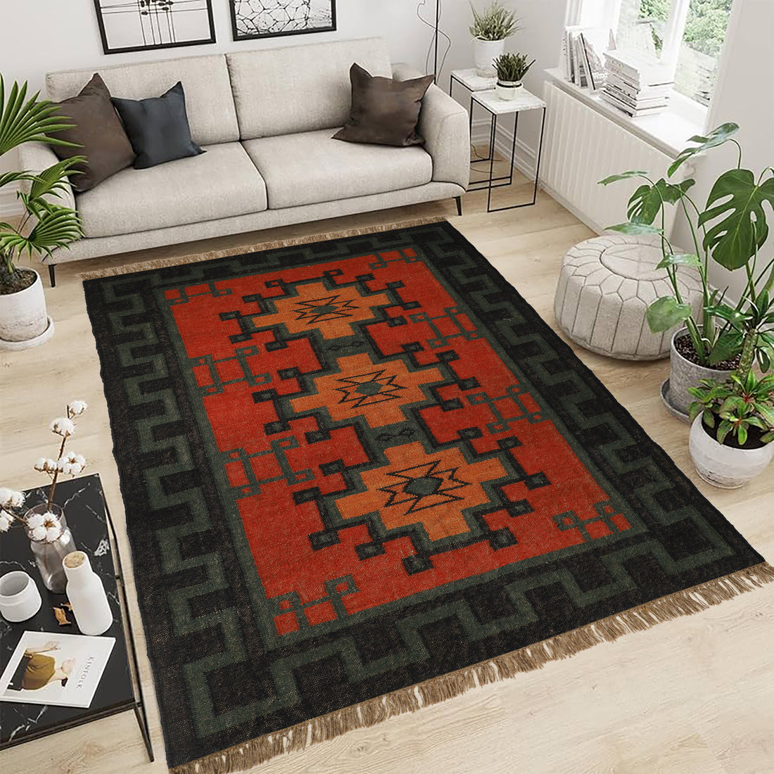 Handwoven Geometric Kilim Wool-Jute Area Rug