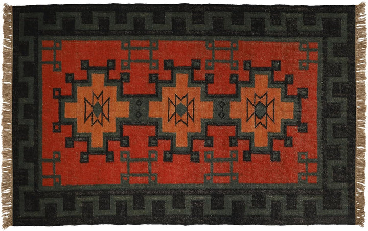 Handwoven Kilim Wool Jute Rug Geometric Pattern, Non-Slip, Versatile for Living, Bedroom & Kids Room