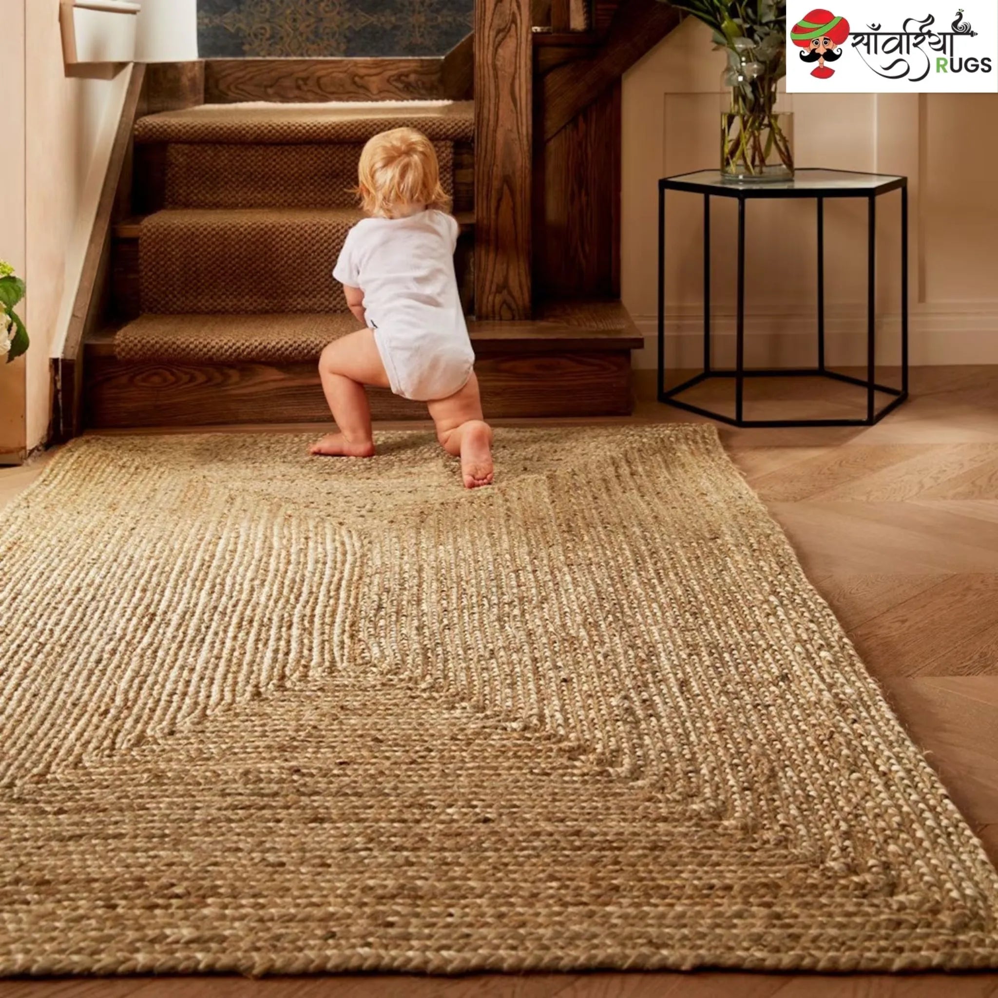 Multicolor Braided Jute Rug – Handmade Boho Natural Fiber Area Rug