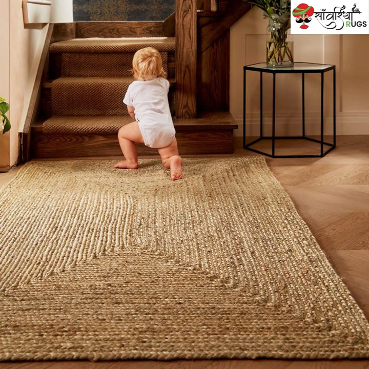 Multicolor Braided Jute Rug – Handmade Boho Natural Fiber Area Rug