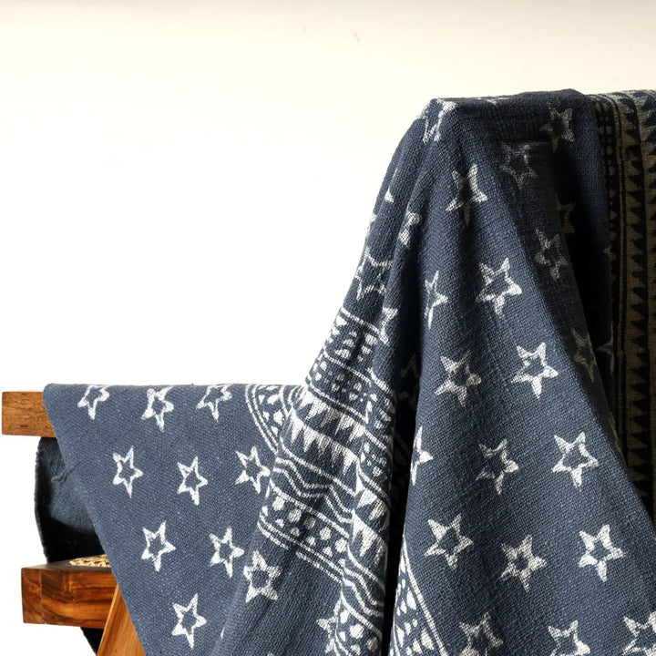 Indigo Star Pattern Cotton Throw Blanket 50x70 | Sanwariya Rugs