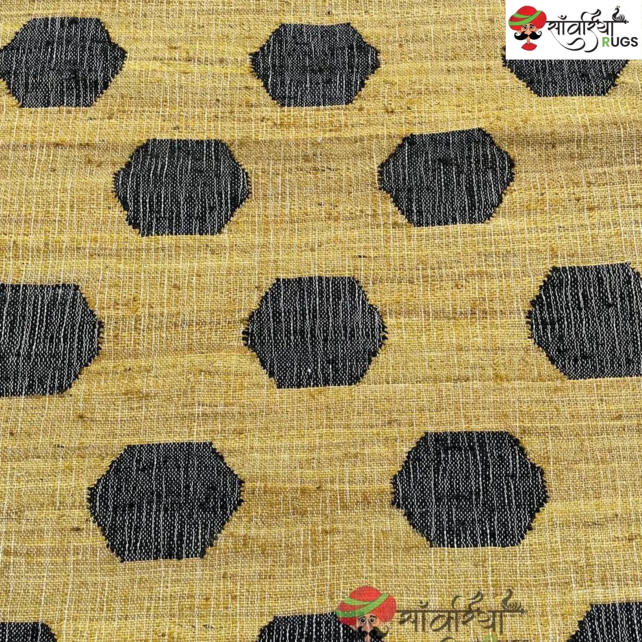Handmade Yellow Black Jute Cotton Boho Geometric Rug