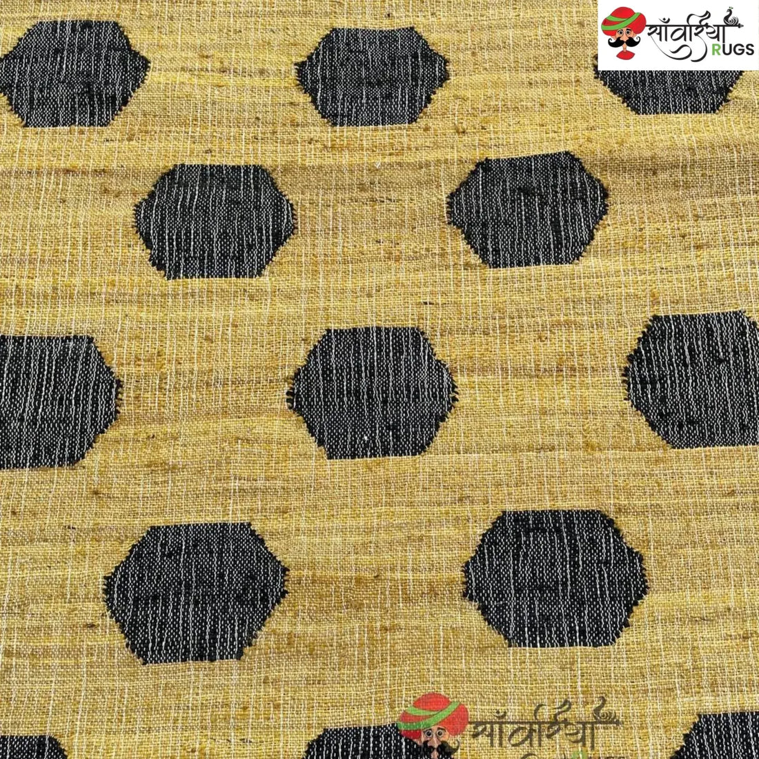 Handmade Yellow Black Jute Cotton Boho Geometric Rug