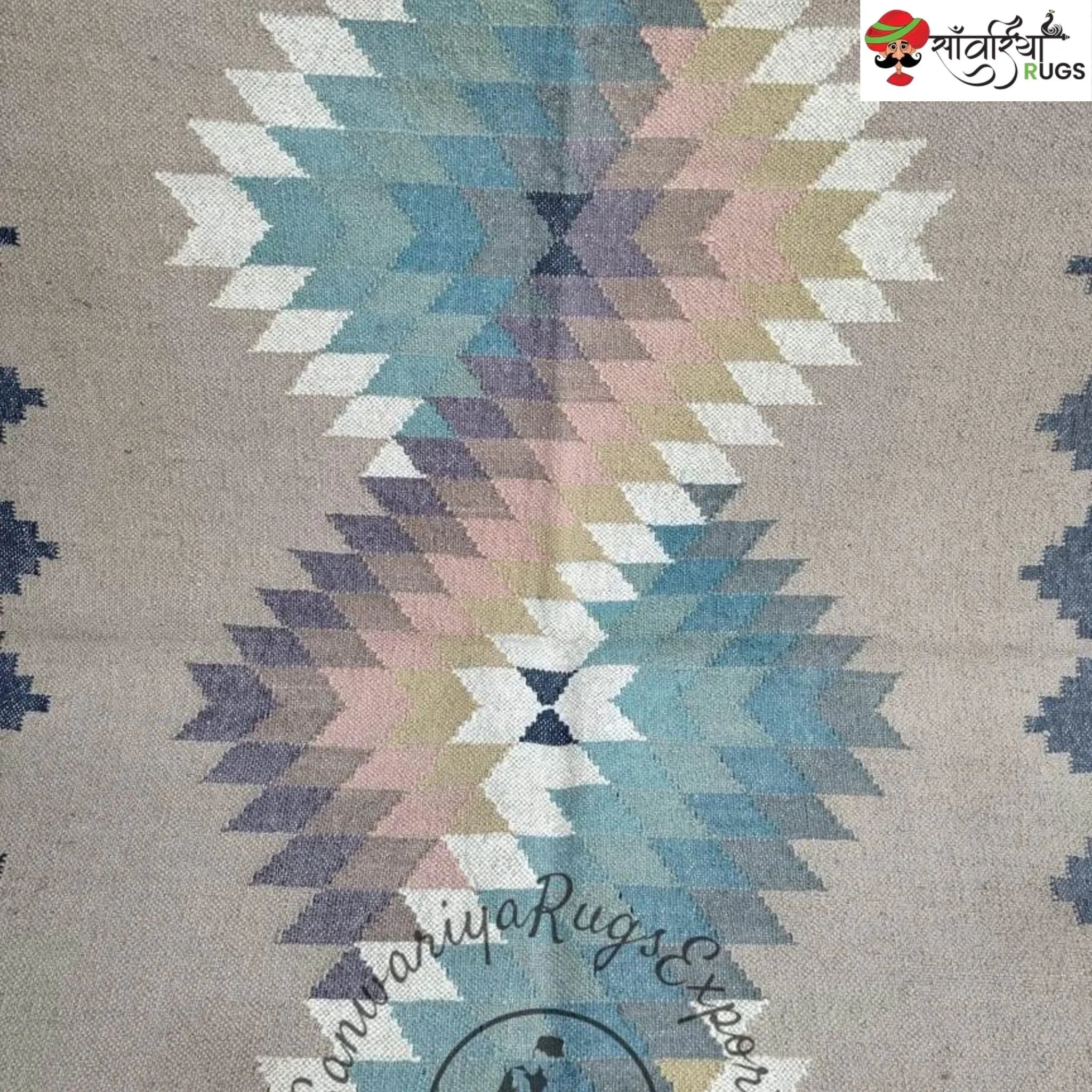 Handwoven Wool Jute Kilim Dhurrie Rug