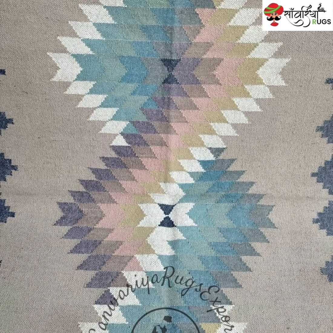Handwoven Wool Jute Kilim Dhurrie Rug