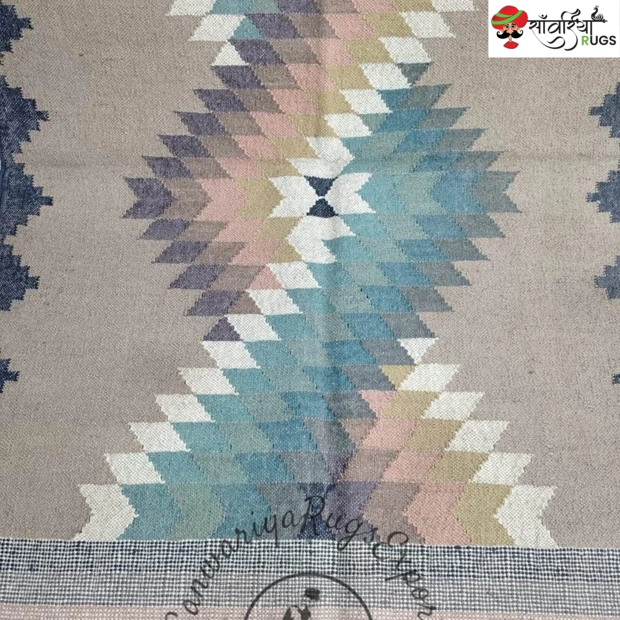 Handwoven Wool Jute Kilim Dhurrie Rug