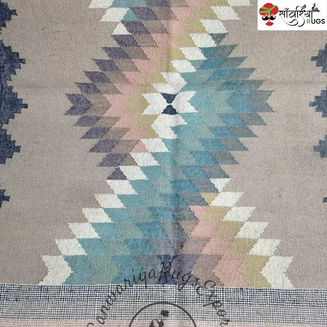 Handwoven Wool Jute Kilim Dhurrie Rug