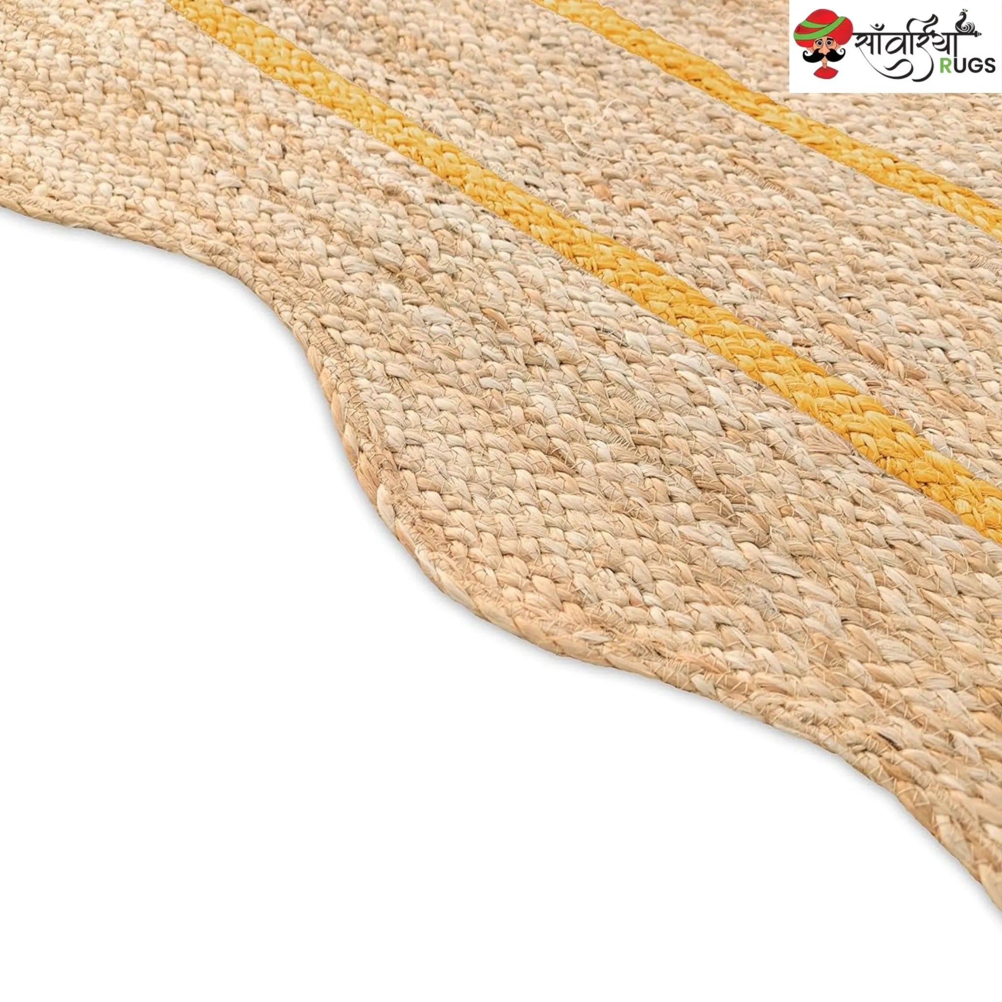 Handwoven Wave Scalloped Natural Jute Rug with Multicolor Border