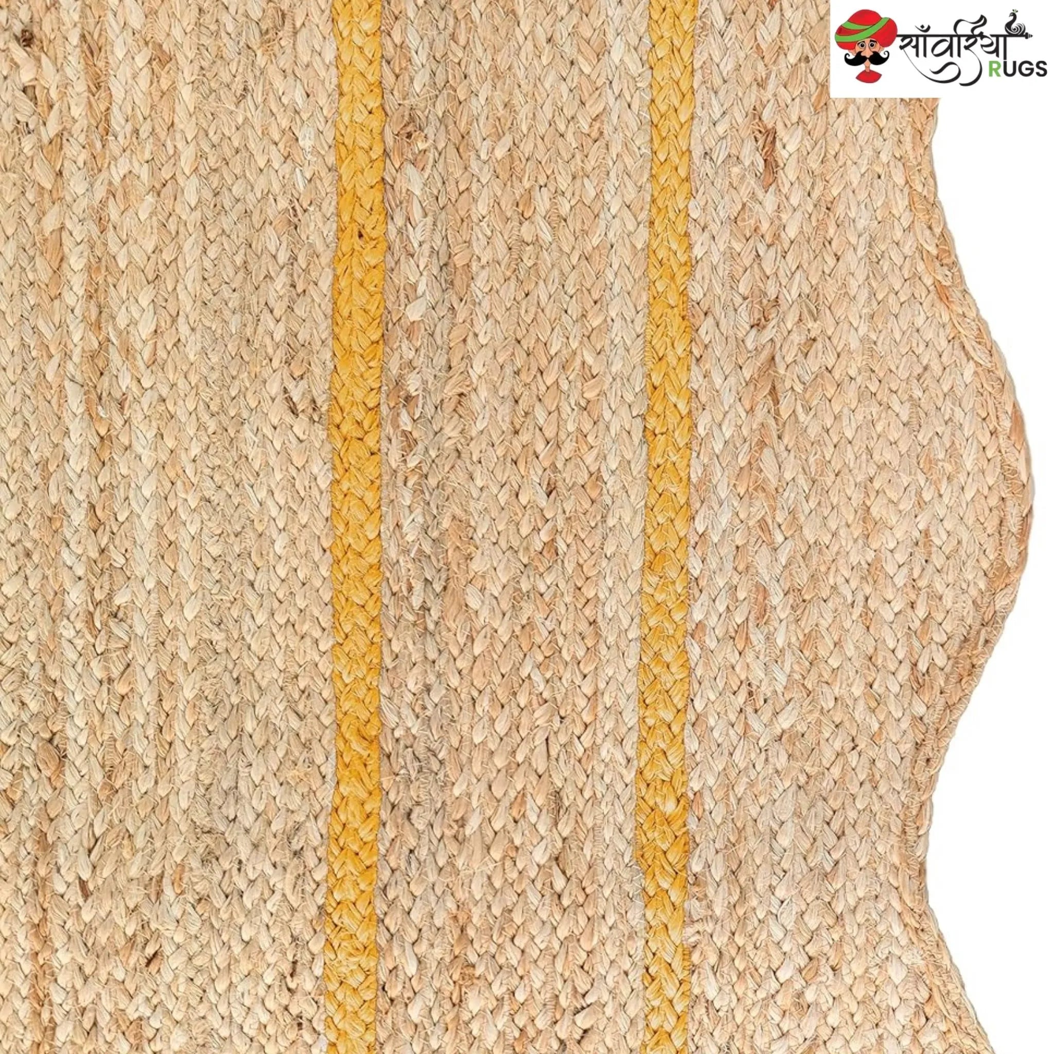 Handwoven Wave Scalloped Natural Jute Rug with Multicolor Border