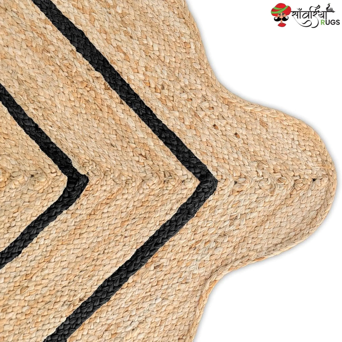 Handwoven Wave Scalloped Natural Jute Rug with Multicolor Border