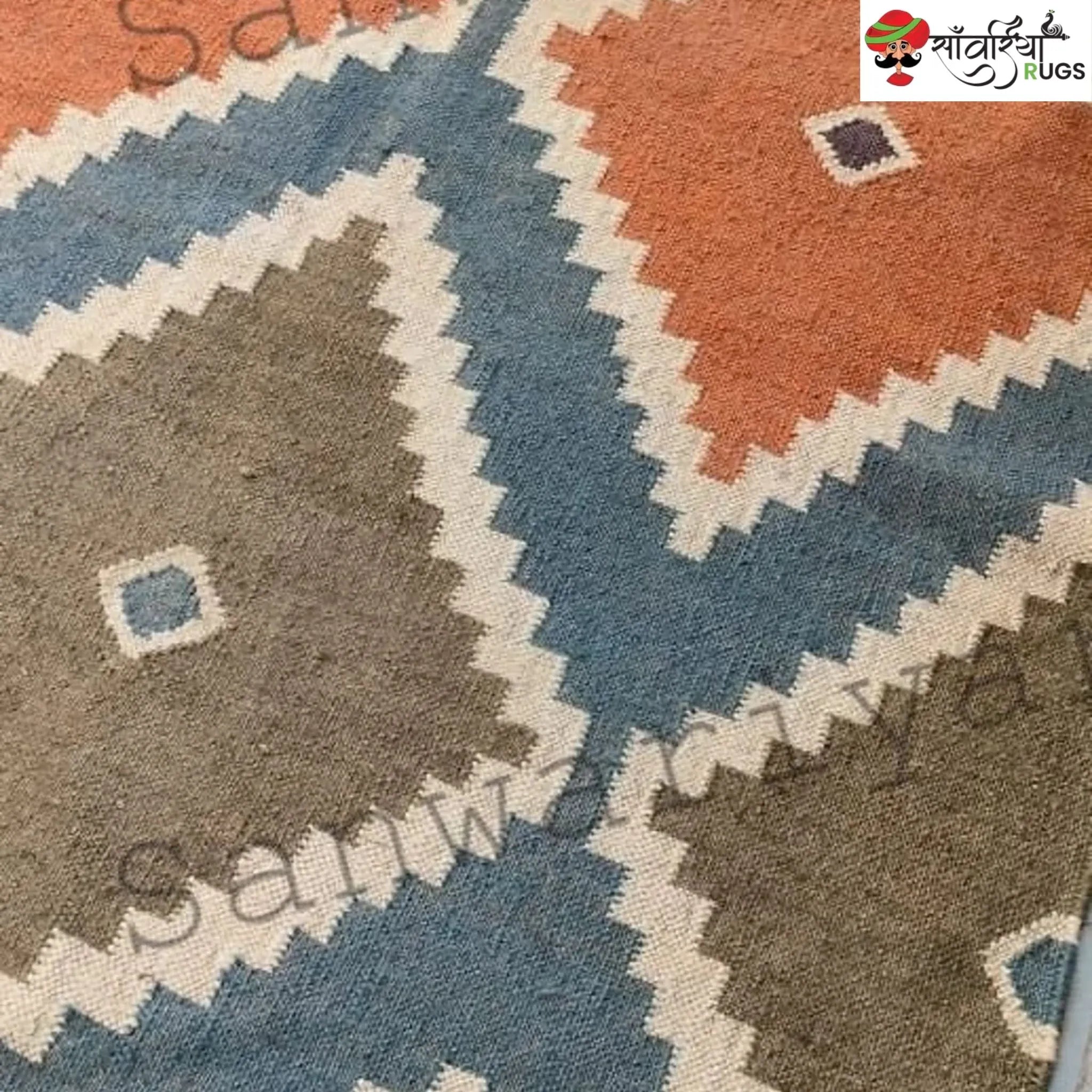 Handwoven Diamond Kilim Rug – Wool Jute Dhurrie