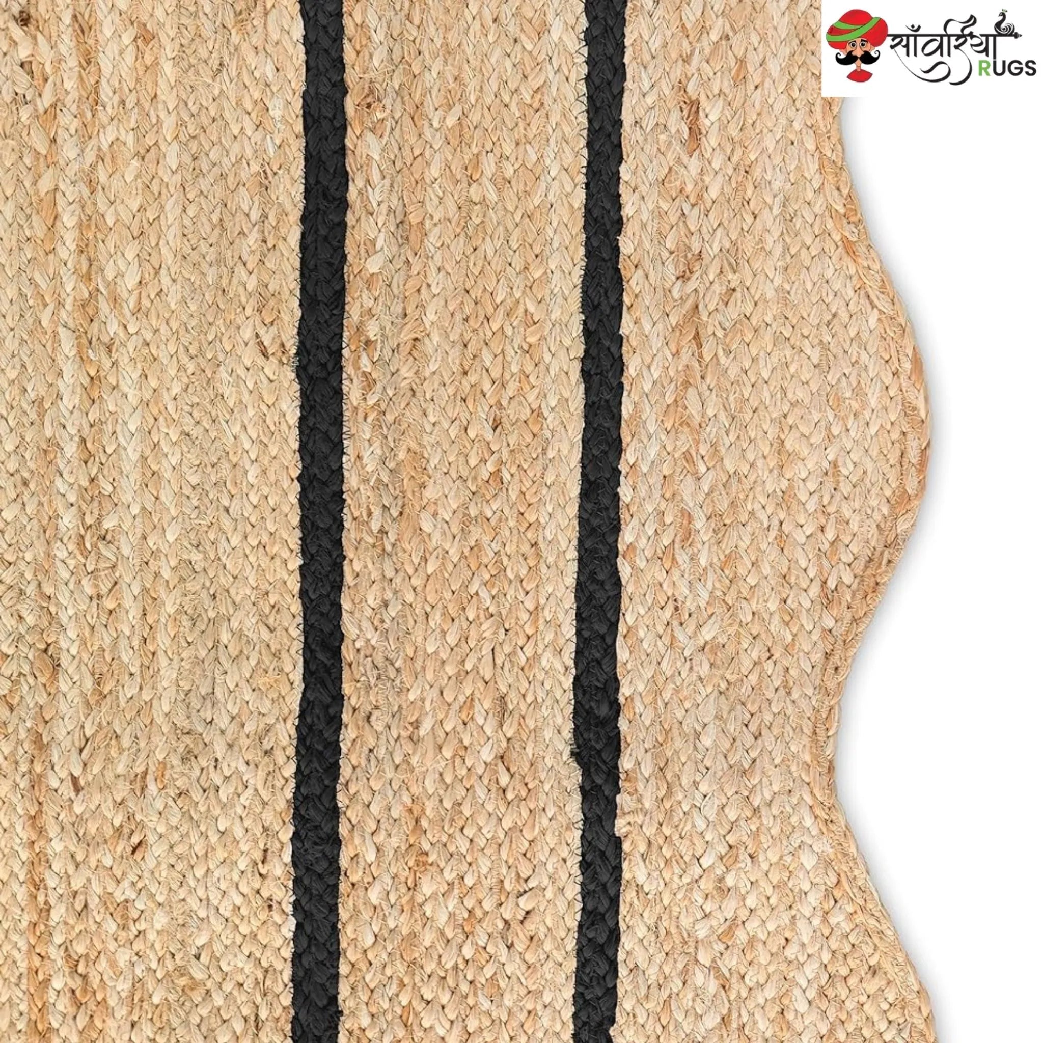Handwoven Wave Scalloped Natural Jute Rug with Multicolor Border
