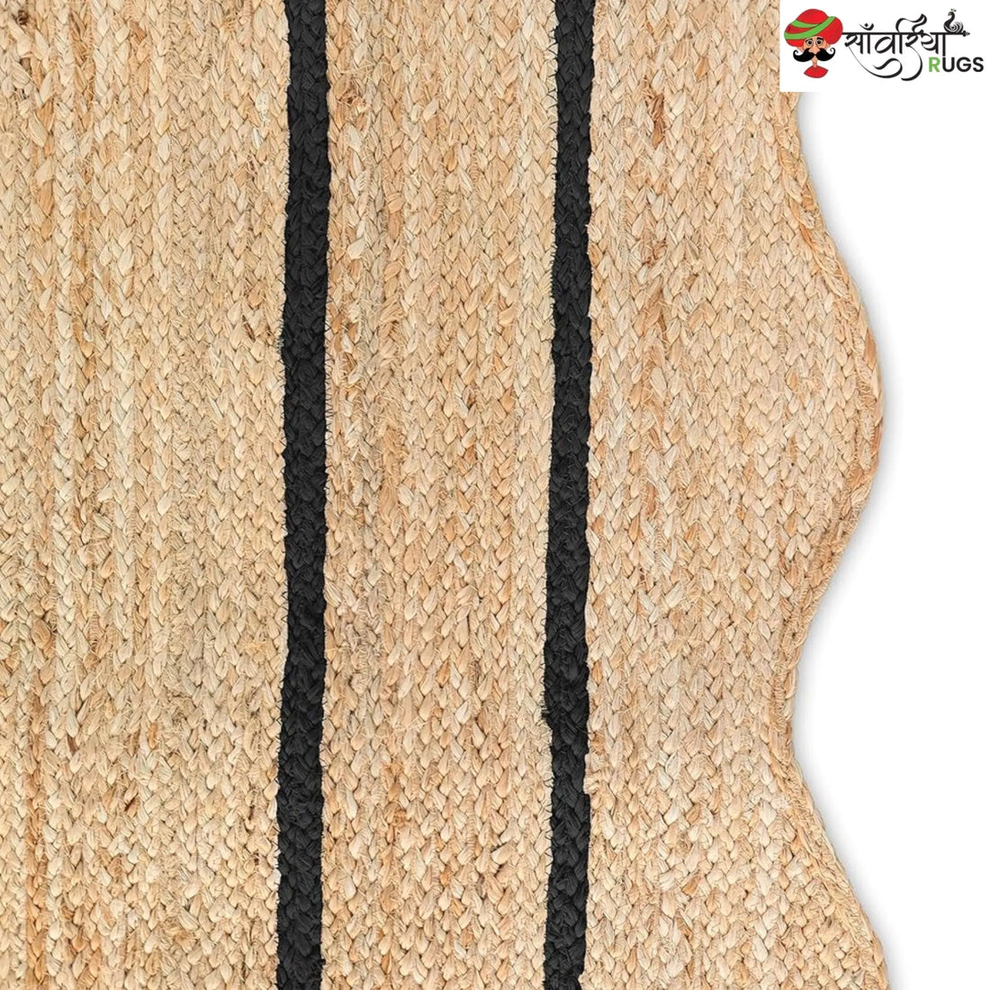 Handwoven Wave Scalloped Natural Jute Rug with Multicolor Border