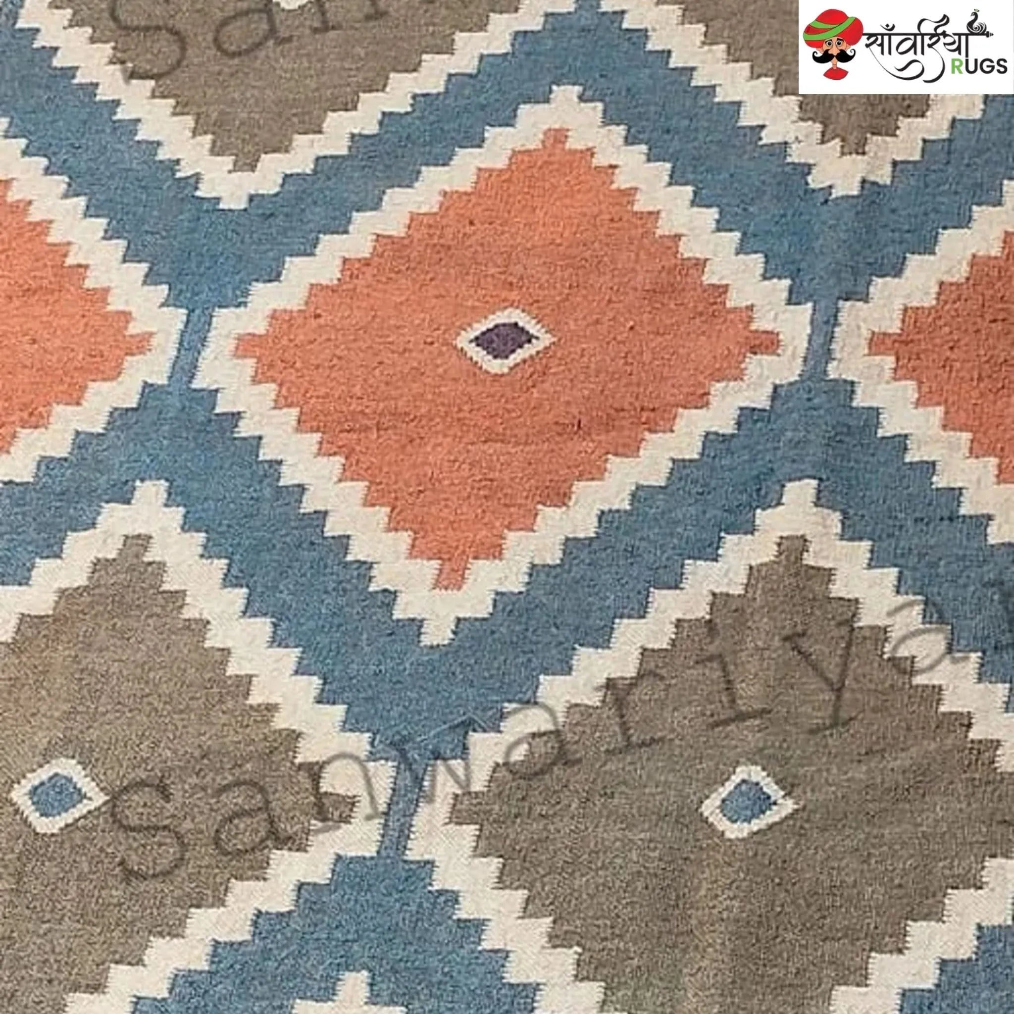 Handwoven Diamond Kilim Rug – Wool Jute Dhurrie